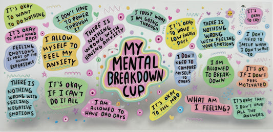 Collage of colorful text bubbles with mental health-related phrases 