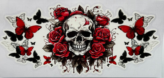 Skull with red roses and black butterflies 