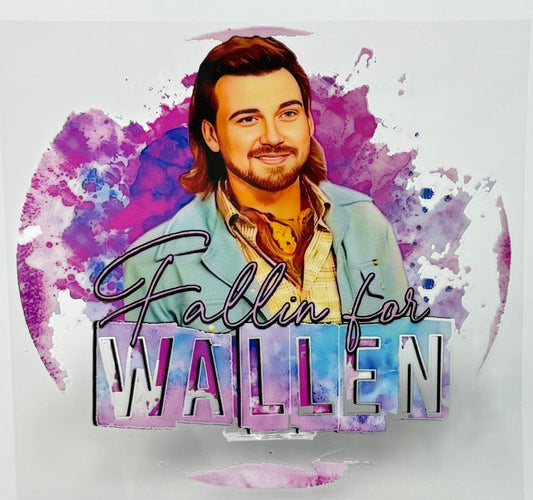 Artistic portrait of a person with 'Fallin for Wallen' text on a colorful splatter background