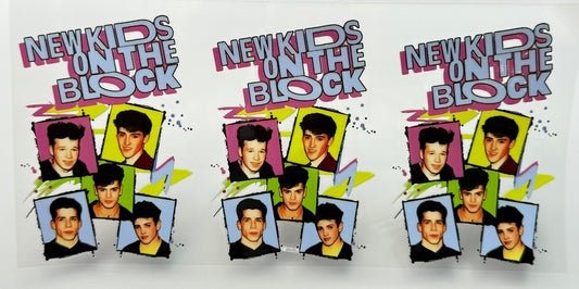 Three 'New Kids on the Block' album covers with band members' portraits.