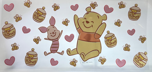 Cartoon characters and honey jars with hearts 