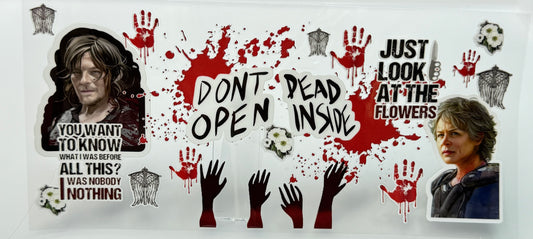 Horror-themed poster with text and images of hands and a face, featuring a character from a popular series.