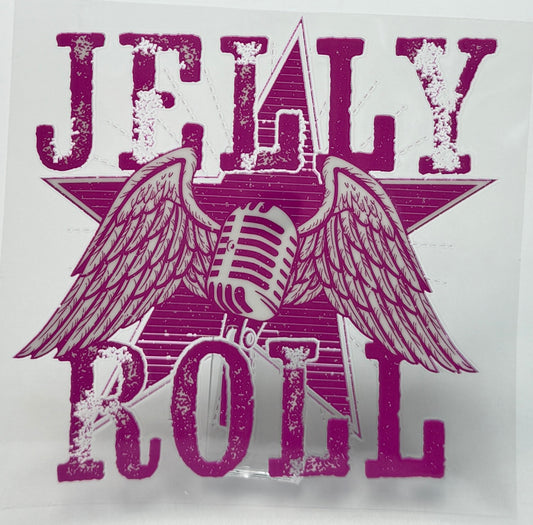 Stylized text 'Jelly Roll' with wings and a microphone 
