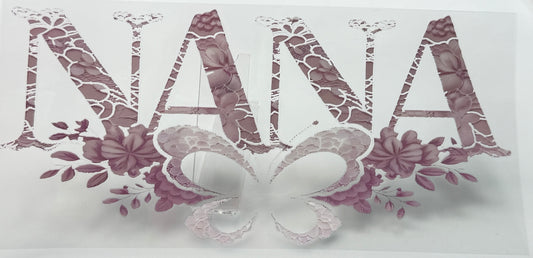 Decorative text surrounded by floral and butterfly designs 