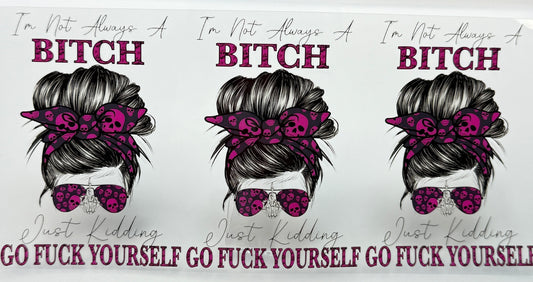 Three identical illustrations of a woman with sunglasses and a bun, with text above and below.