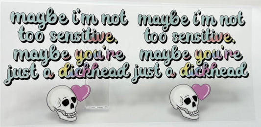 Two stickers with skull designs and text 