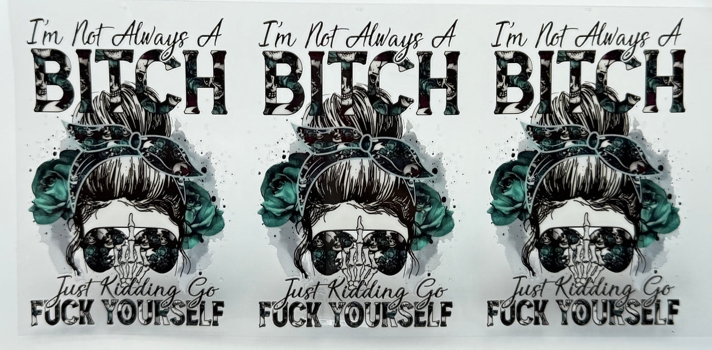 Three identical graphic designs with text and a stylized face