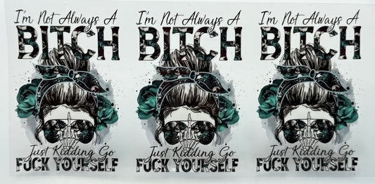 Three identical graphic designs with text and a stylized face