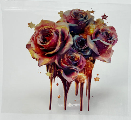 Colorful roses with chocolate drizzle 