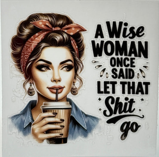 Illustration of a woman with a coffee cup and text 
