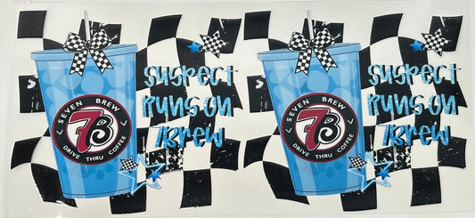Two blue cups with 7-Eleven logo on a checkered background