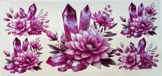 Decorative design with pink flowers and crystals 
