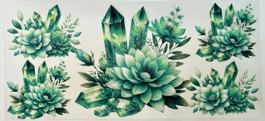 Decorative design with green crystals and succulents 