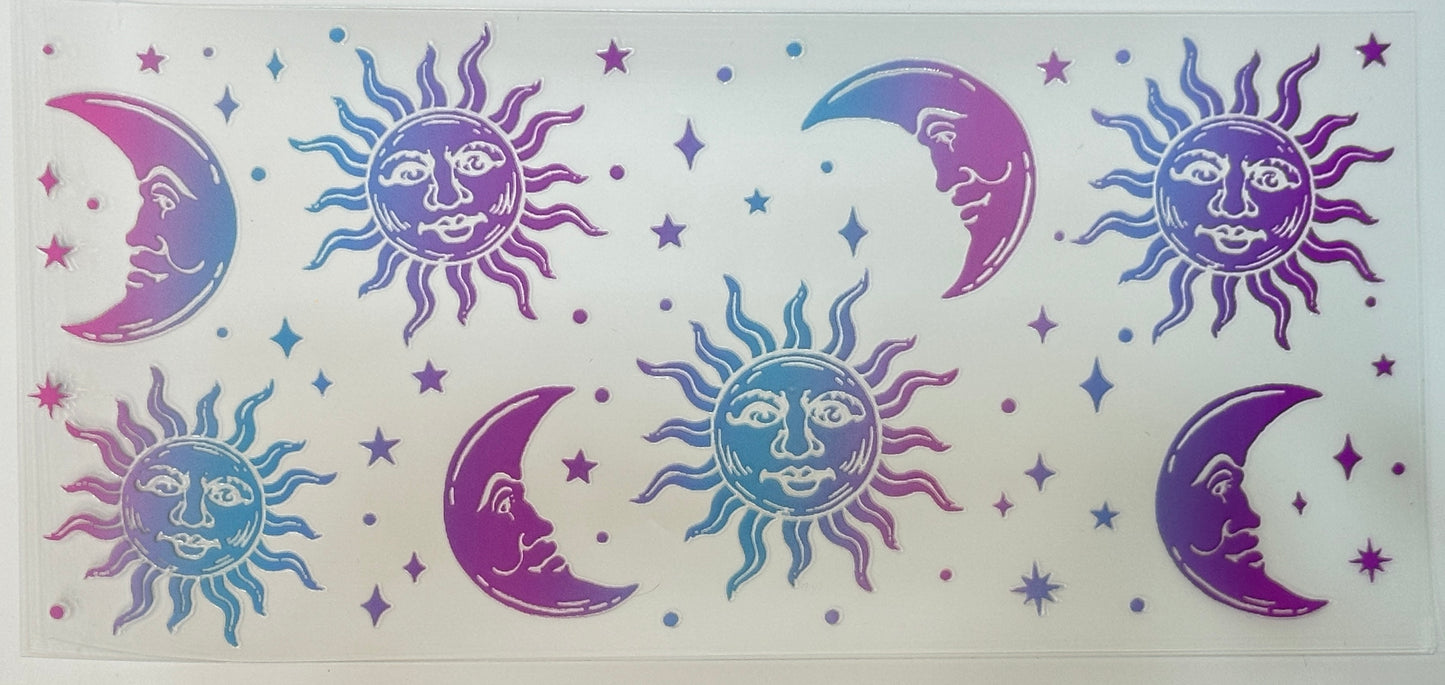 Decorative design of suns and moons with faces 