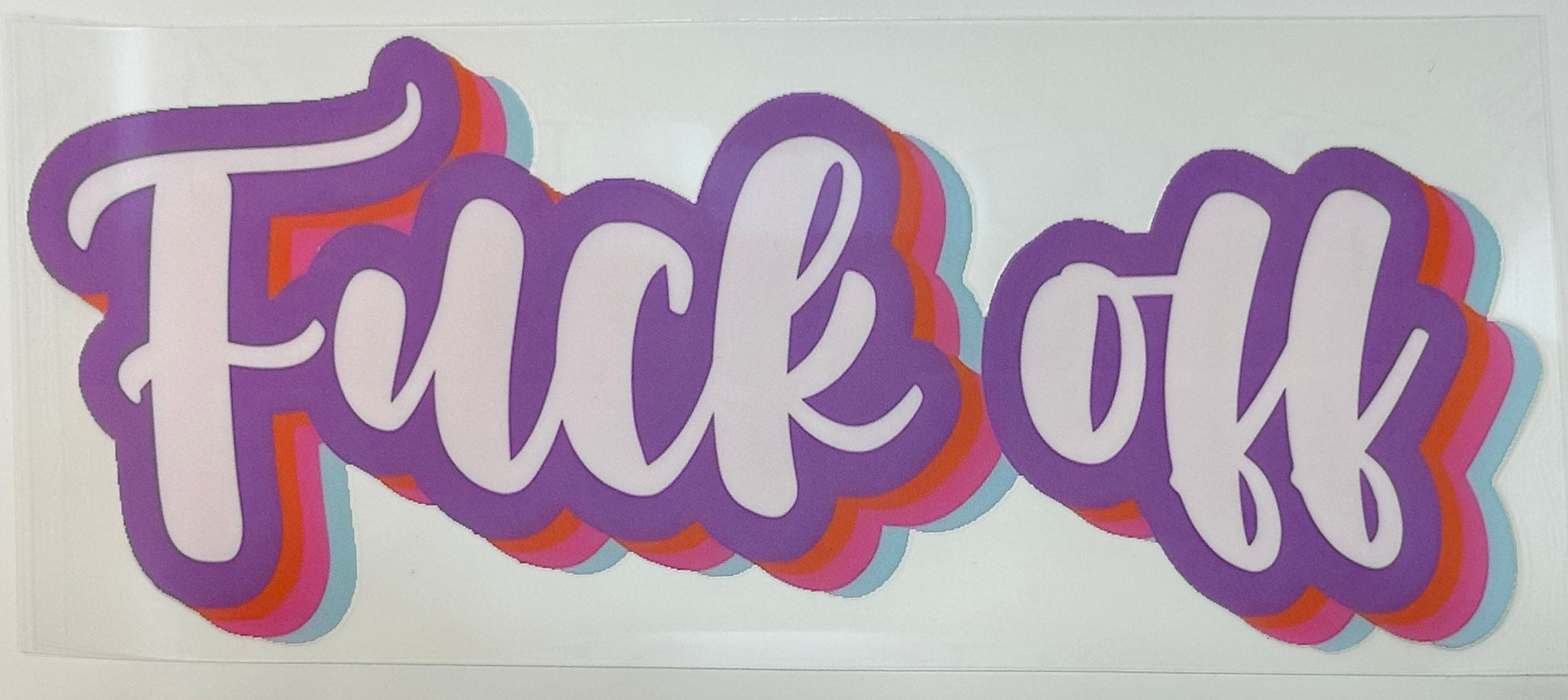 Decorative text 'F*ck off' with colorful design 