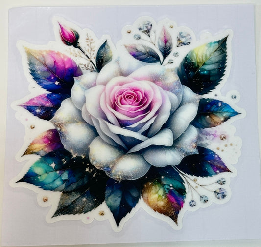 Colorful flower design with a starry night theme 