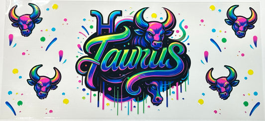 Colorful Taurus zodiac design with bull symbols 