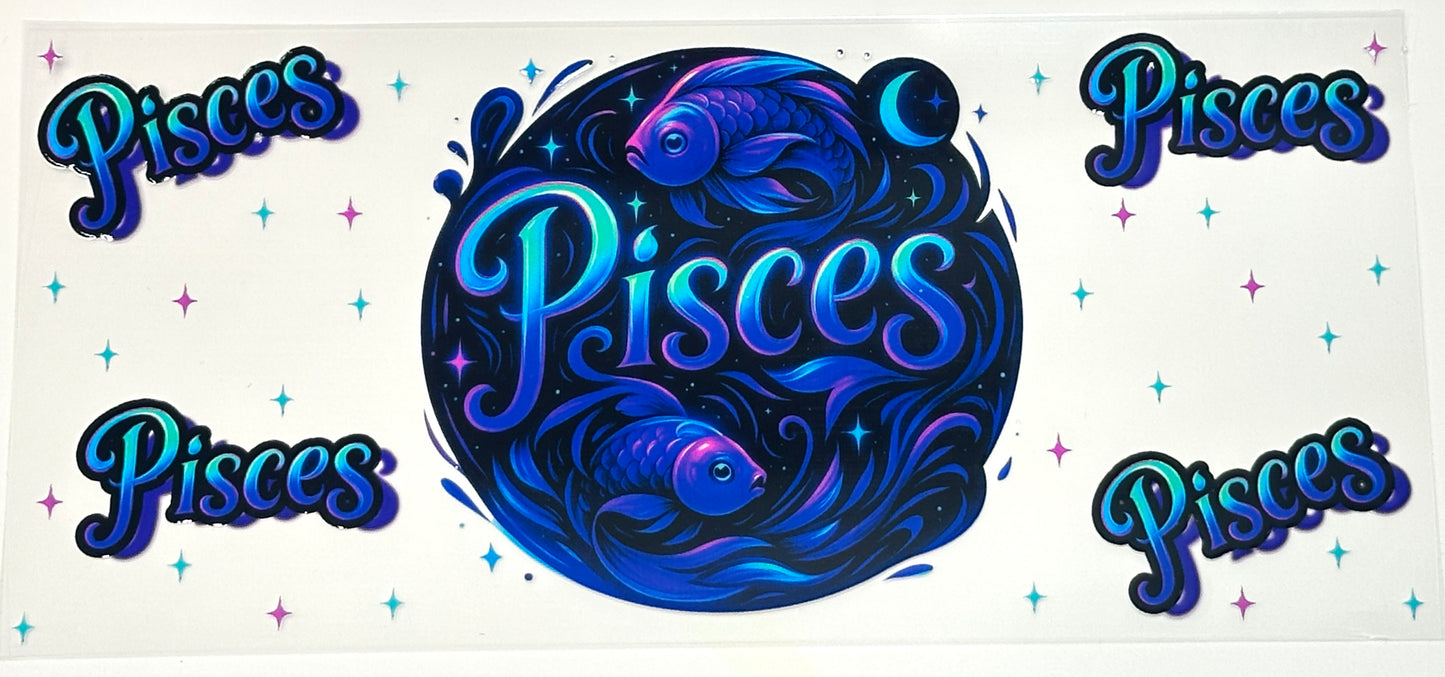Pisces zodiac sign design with blue and purple colors 
