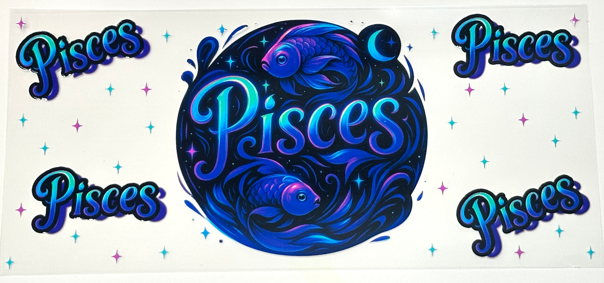 Pisces zodiac sign design with blue and purple colors 