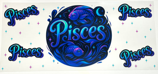 Pisces zodiac sign design with blue and purple colors 