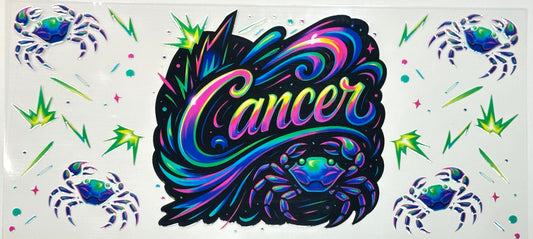 Colorful 'Cancer' zodiac design with decorative elements 