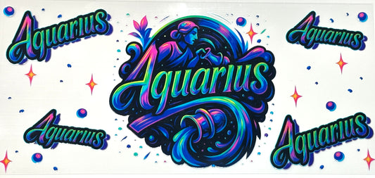 Colorful 'Aquarius' design with zodiac symbol 
