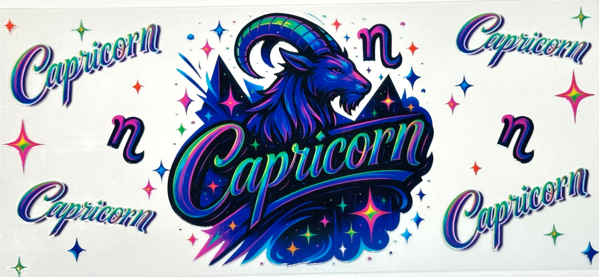 Colorful Capricorn zodiac sign with decorative elements 