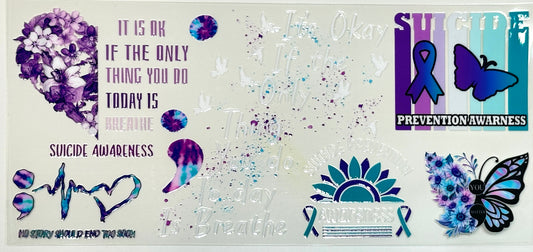Suicide prevention awareness design with butterflies, ribbons, and text 
