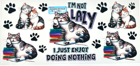 Sticker with cartoon cats and text 'I'm not lazy, I just enjoy doing nothing' 