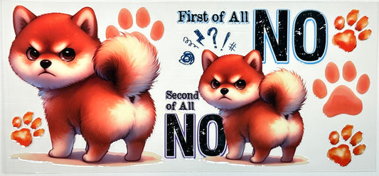 Cartoon Shiba Inu dogs with text 'First of All NO' and 'Second of All NO' 