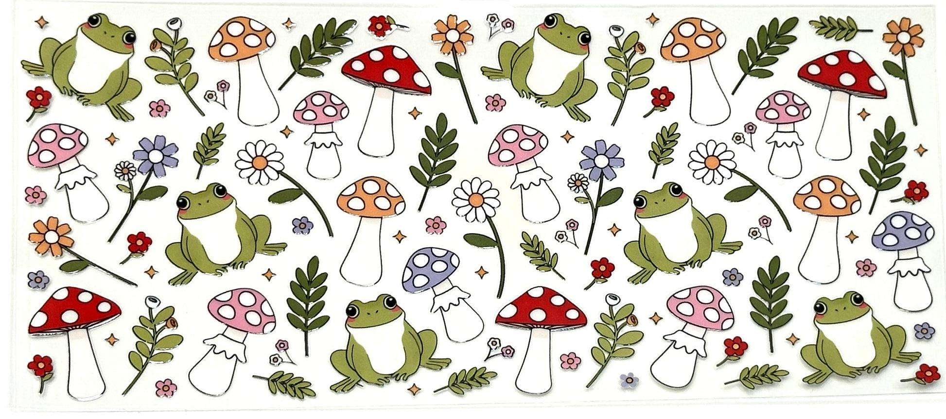 Pattern of frogs, mushrooms, and flowers 