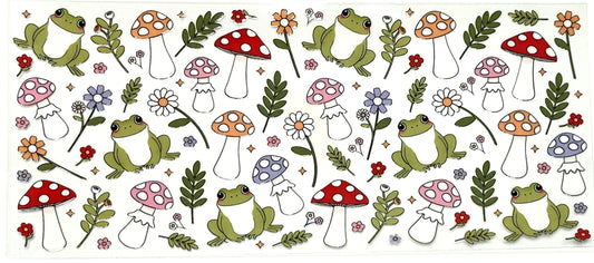 Pattern of frogs, mushrooms, and flowers 