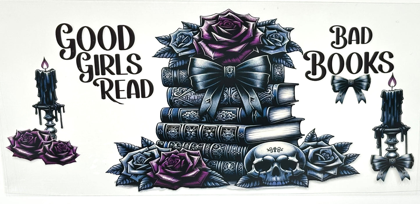 Decorative design with books, roses, and candles 
