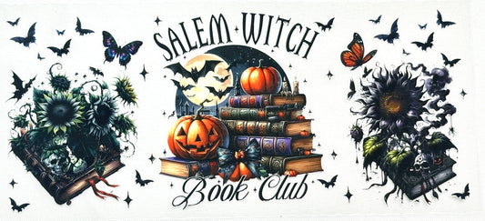 Salem Witch Book Club design with books, pumpkins, and butterflies 