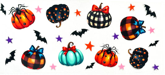 Halloween-themed decorative items including pumpkins, bats, and stars 
