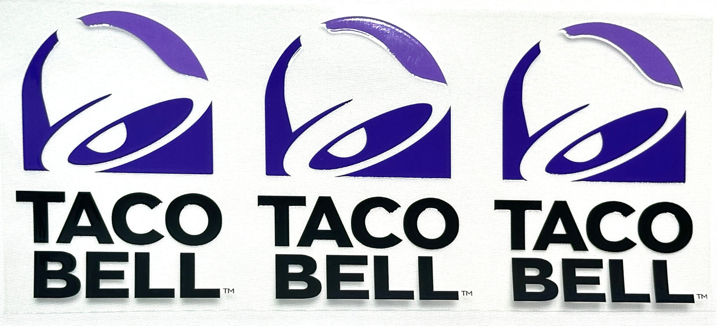 Three instances of the Taco with the brand name below each logo.