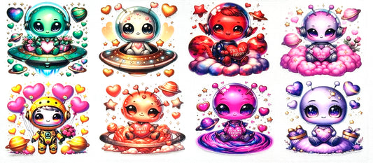 Set of eight colorful cartoon characters with various poses and accessories 