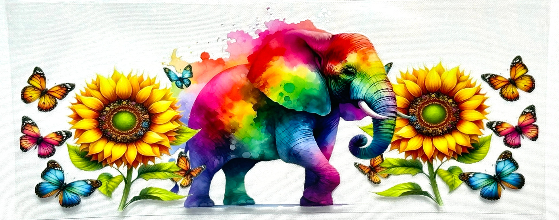 Colorful elephant with flowers and butterflies 
