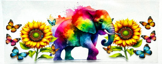 Colorful elephant with flowers and butterflies 