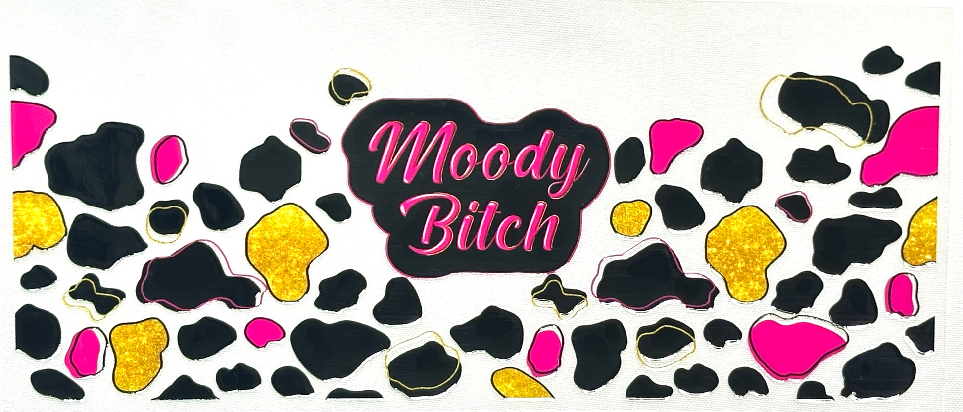 Decorative border with 'Moody Bitch' text and colorful shapes 