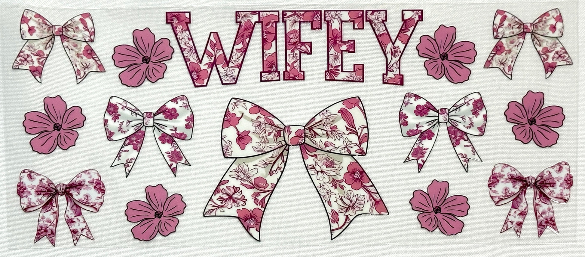 Decorative design with floral bows and the word 'WIFEY' 
