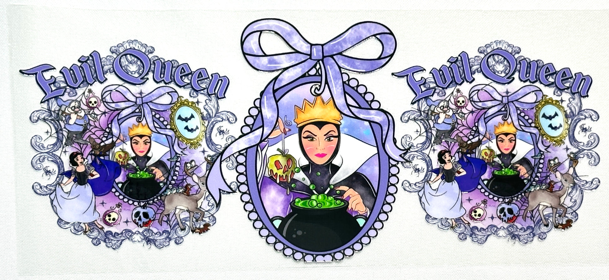 Illustration of the Evil Queen with decorative elements on a white background.
