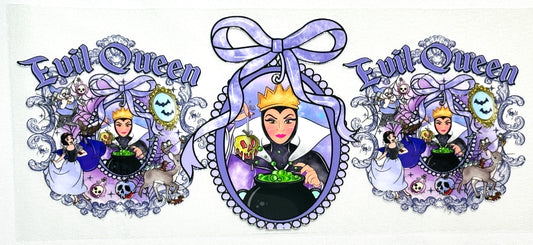 Illustration of the Evil Queen with decorative elements on a white background.