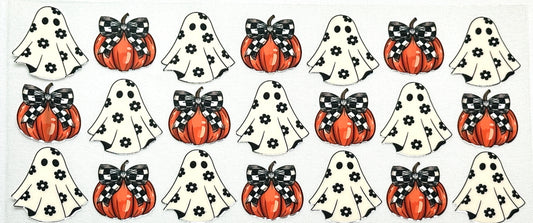 Set of decorative stickers featuring pumpkins, ghosts, and ghosts with bows 