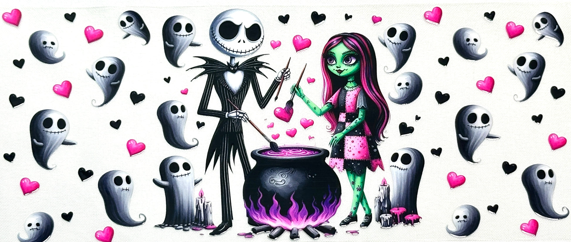 Cartoon characters from 'The Nightmare ' with a cauldron and ghosts in the background.