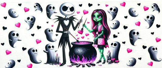 Cartoon characters from 'The Nightmare ' with a cauldron and ghosts in the background.