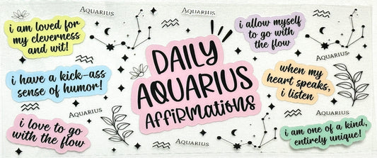 Collection of Aquarius-themed affirmations with colorful text and decorative elements 