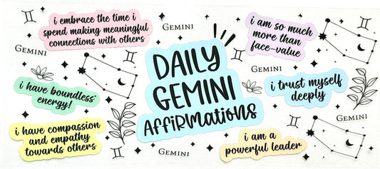 Collection of daily Gemini affirmations with zodiac symbols 