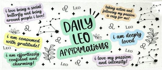Daily Leo affirmations with motivational phrases and decorative elements 