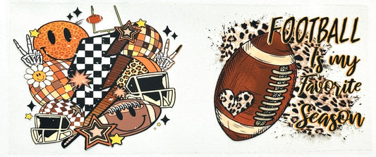 Illustrations of footballs and sports-themed designs with text 